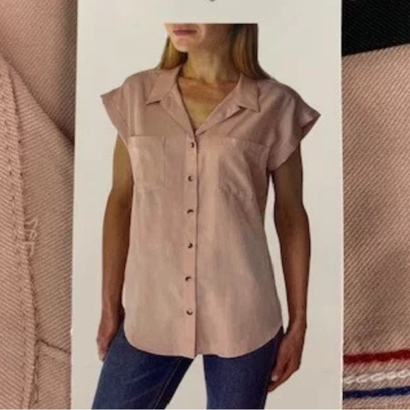 Jachs girlfriend blush nude Pink Cap Sleeve Button Down Shirt size XXL - Picture 3 of 11